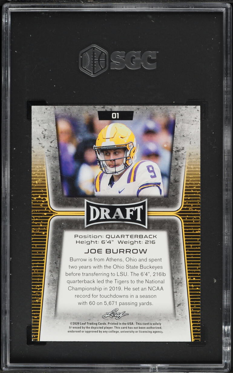 2020 Leaf Draft Gold Joe Burrow ROOKIE #01 SGC 9 MINT