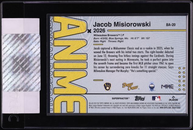 2026 Bowman Anime Superfractor Jacob Misiorowski ROOKIE 1/1 #BA-20 CGC AUTH