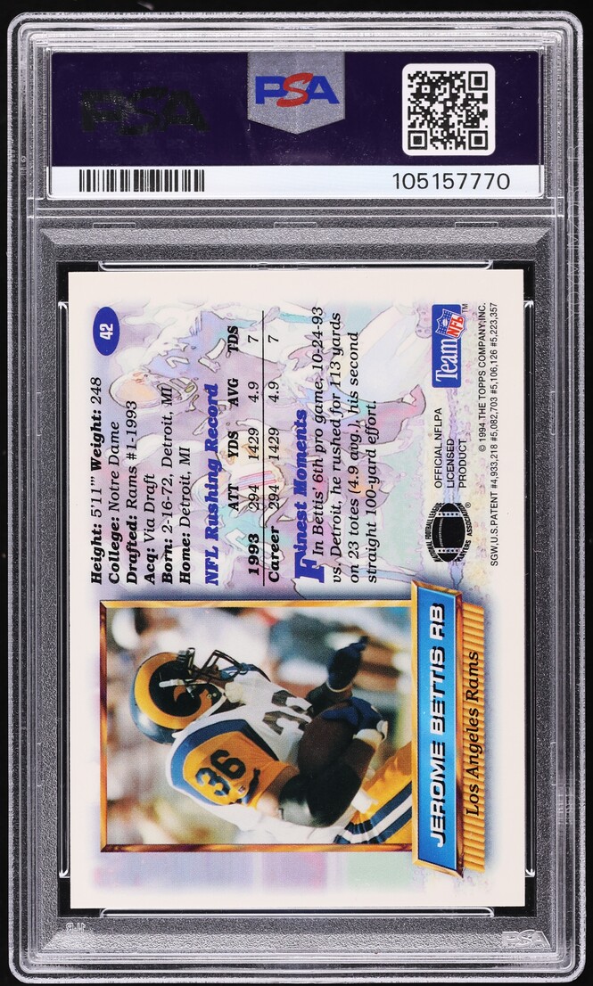 1994 Finest Refractor Jerome Bettis ROOKIE #42 PSA 10 GEM MINT