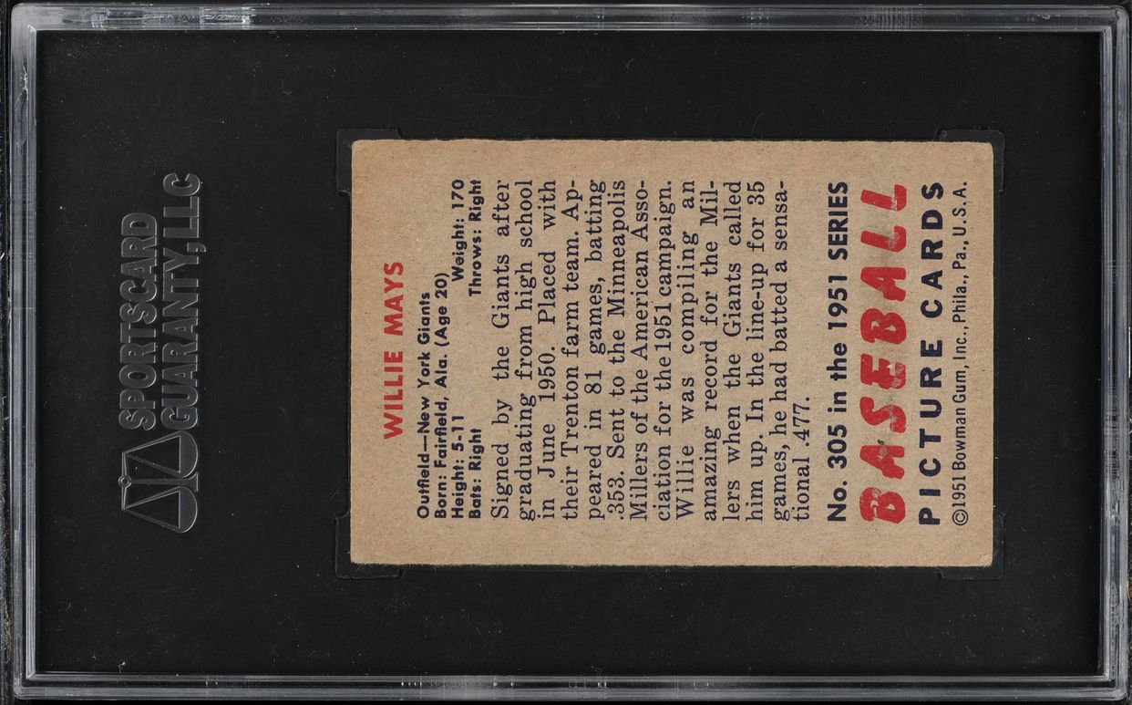 1951 Bowman Willie Mays ROOKIE #305 SGC 4 VGEX