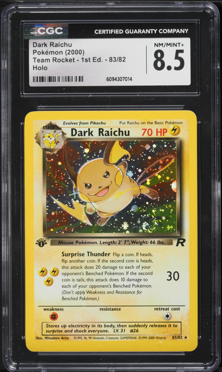 2000 Pokemon Team Rocket 1st Edition Holo Dark Raichu #83 CGC 8.5 NM-MT+