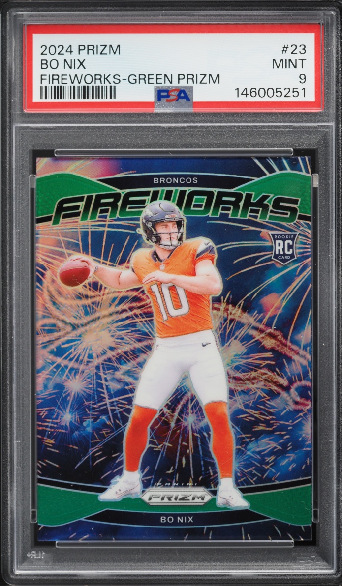 2024 Panini Prizm Fireworks Green Bo Nix ROOKIE #23 PSA 9 MINT