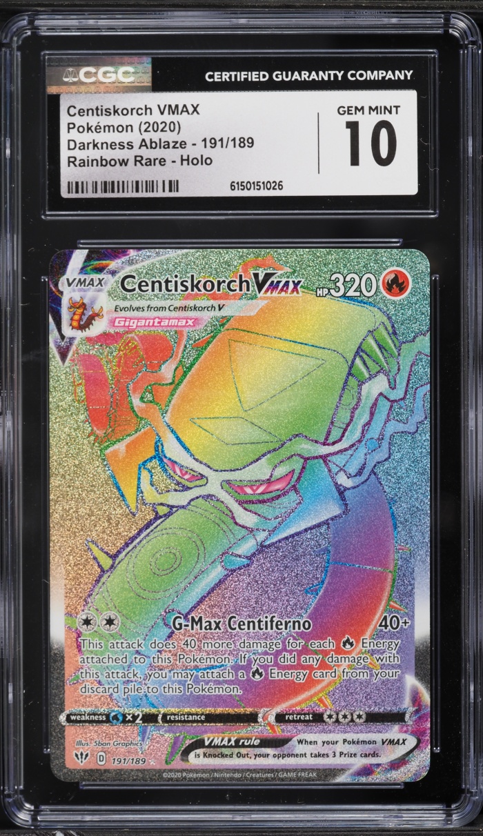 2020 Pokemon Sword & Shield Darkness Ablaze Rainbow Rare Centiskorch VMAX #191 CGC 10 GEM MINT