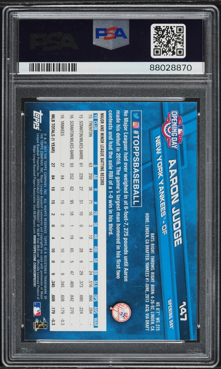 2017 Topps Opening Day Purple Foil Aaron Judge ROOKIE #147 PSA 9 MINT