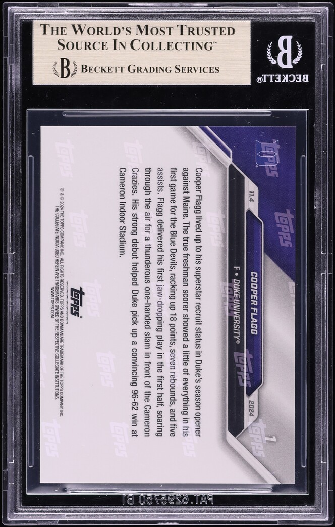 2024 Bowman University Now Orange Cooper Flagg ROOKIE 5/5 #1 BGS 10 PRISTINE