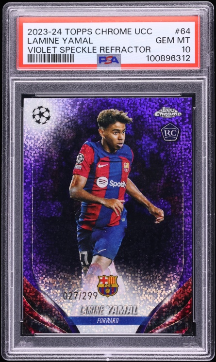 2023 Topps Chrome UCC Violet Speckle Refractor Lamine Yamal ROOKIE /299 #64 PSA 10 GEM MINT