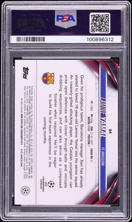 2023 Topps Chrome UCC Violet Speckle Refractor Lamine Yamal ROOKIE /299 #64 PSA 10 GEM MINT
