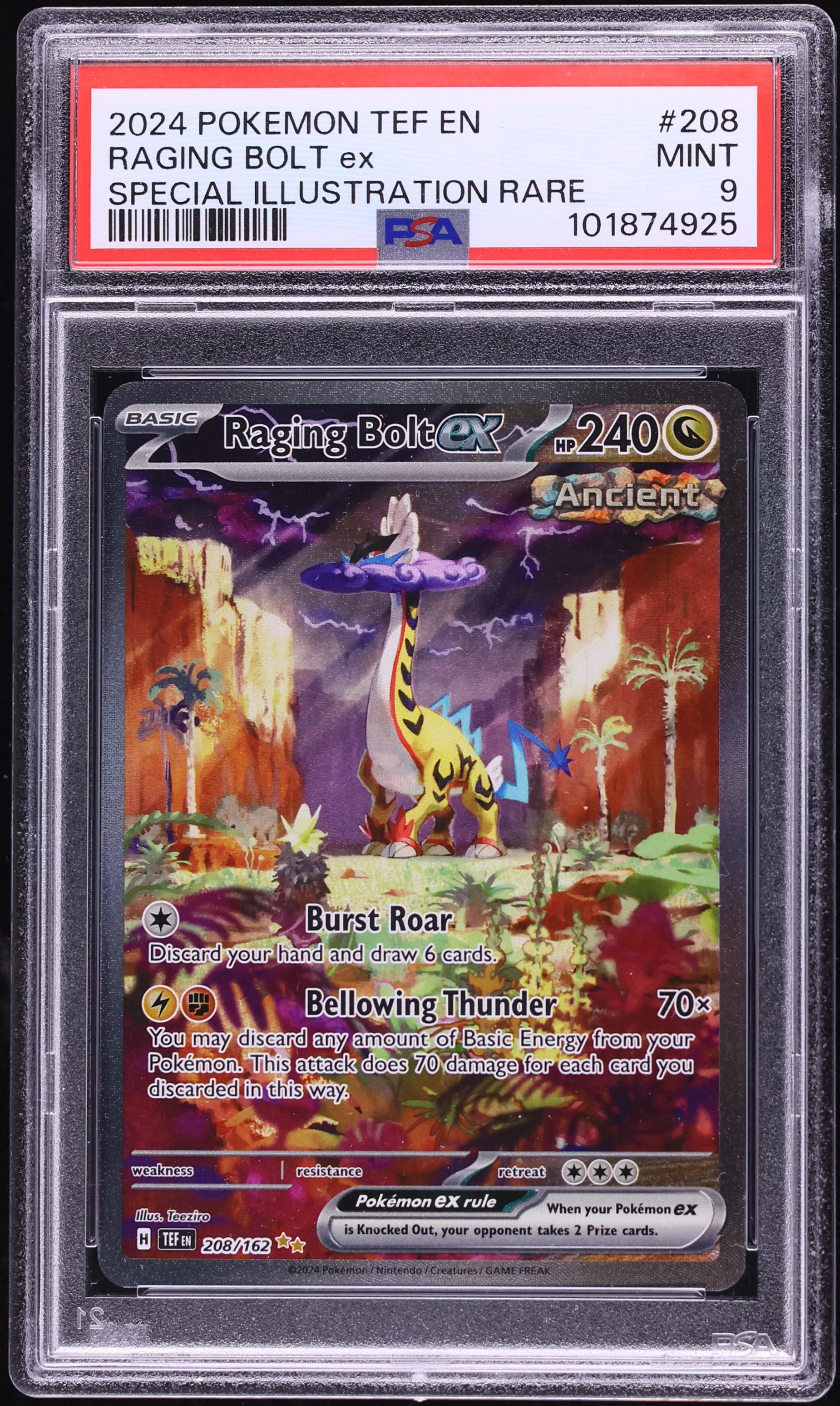 2024 Pokemon Scarlet & Violet Temporal Forces SIR Raging Bolt ex #208 PSA 9 MINT
