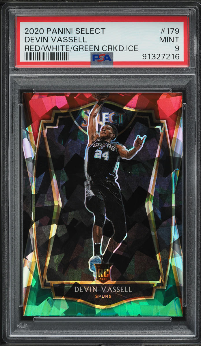 2020 Select Premier Level Red White Green Cracked Ice Devin Vassell ROOKIE #179 PSA 9 MINT