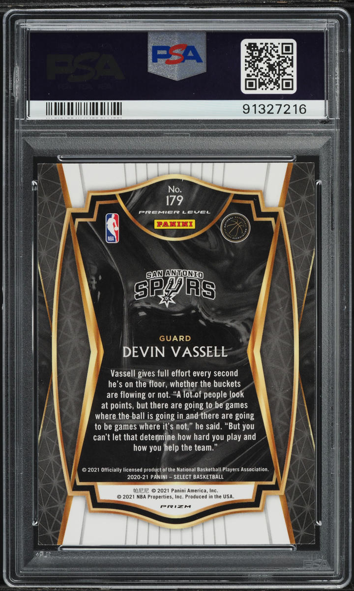 2020 Select Premier Level Red White Green Cracked Ice Devin Vassell ROOKIE #179 PSA 9 MINT