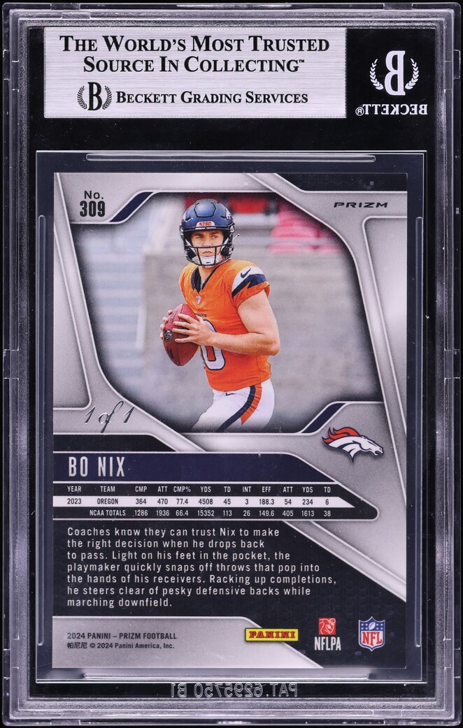 2024 Panini Prizm Choice Nebula Bo Nix ROOKIE 1/1 #309 BGS 9 MINT