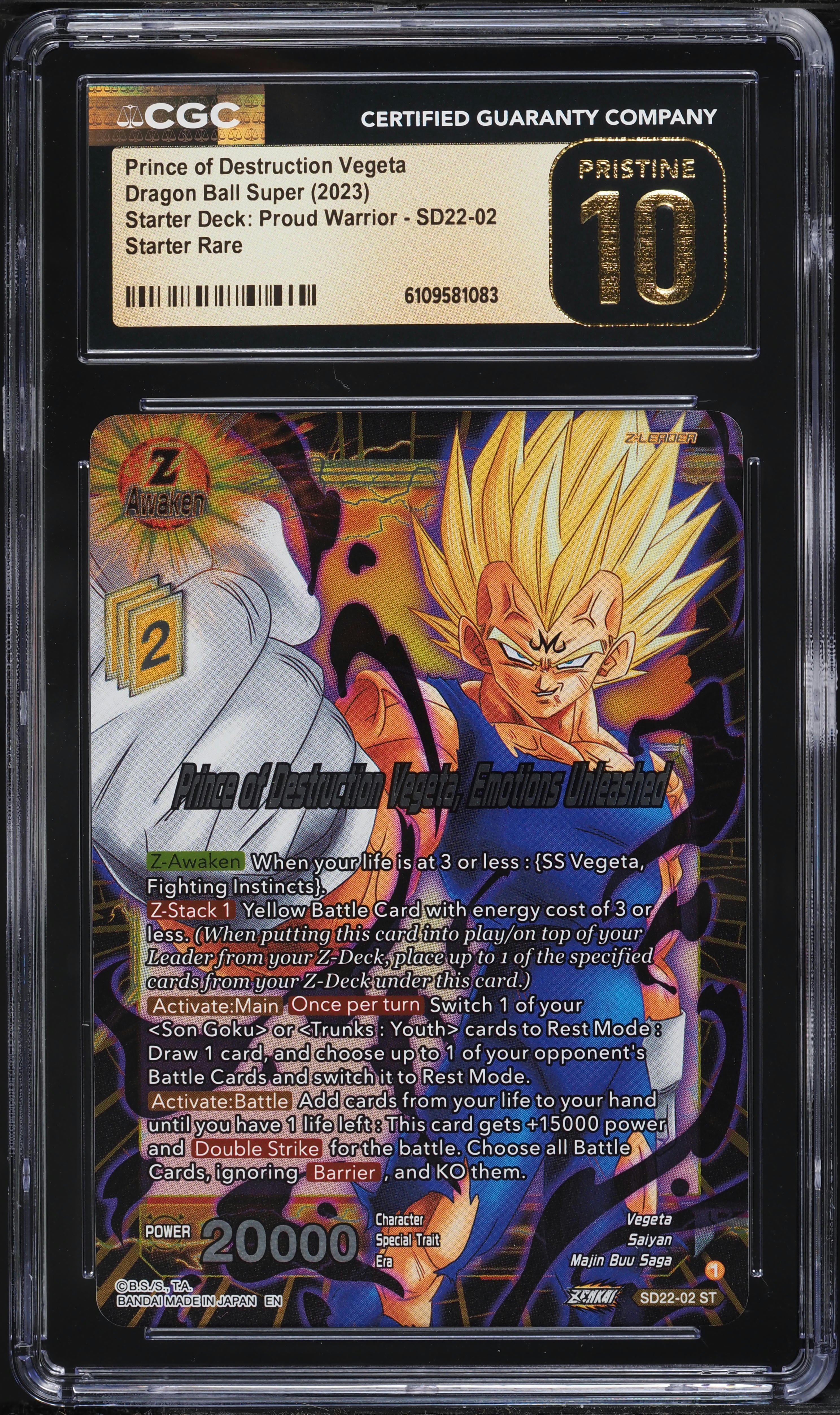 2023 Dragon Ball Super Starter Deck Proud Warrior Prince Of Destruction Vegeta CGC 10 PRISTINE
