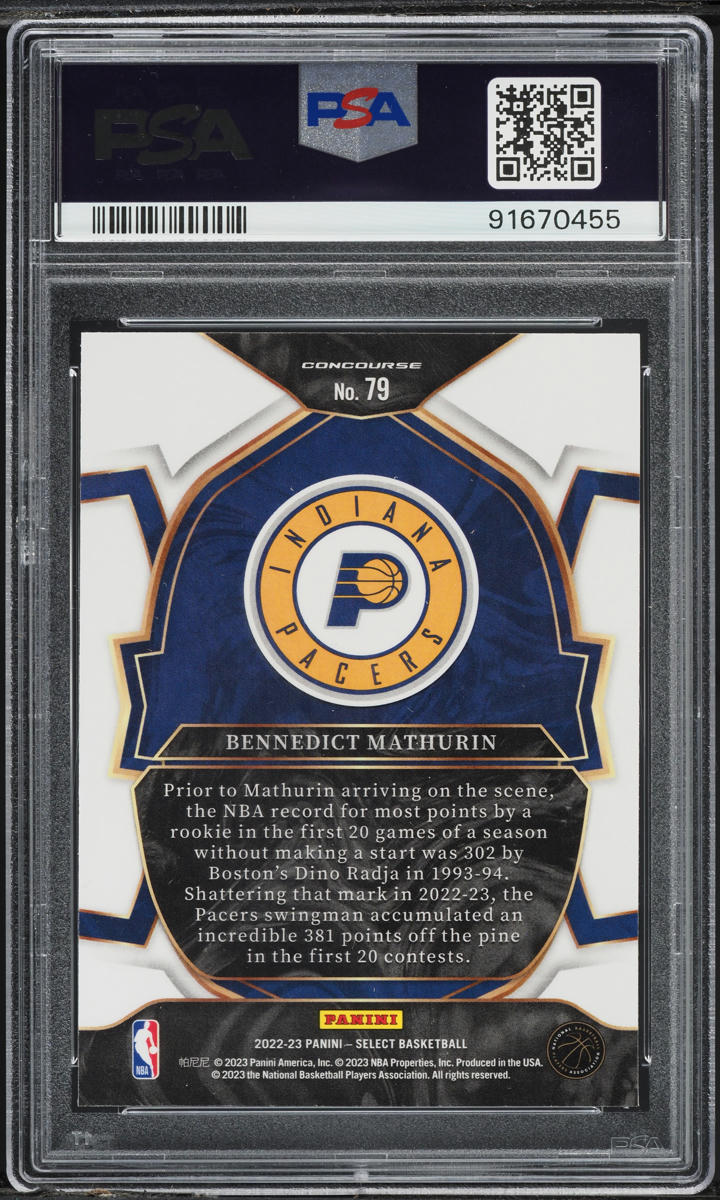 2022 Select Concourse Bennedict Mathurin ROOKIE #79 PSA 10 GEM MINT