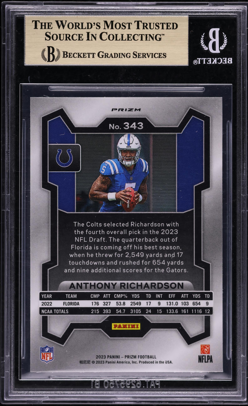 2023 Panini Prizm Neon Green Pulsar Anthony Richardson ROOKIE #343 BGS 9.5 GEM