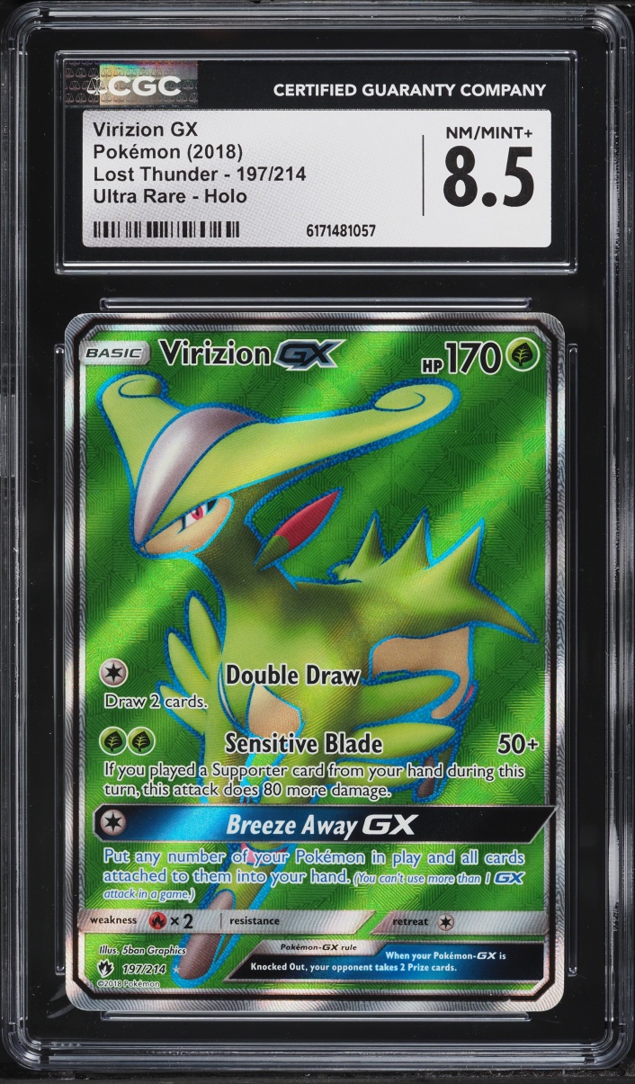 2018 Pokemon Sun & Moon Lost Thunder Full Art Virizion GX #197 CGC 8.5 NM-MT+