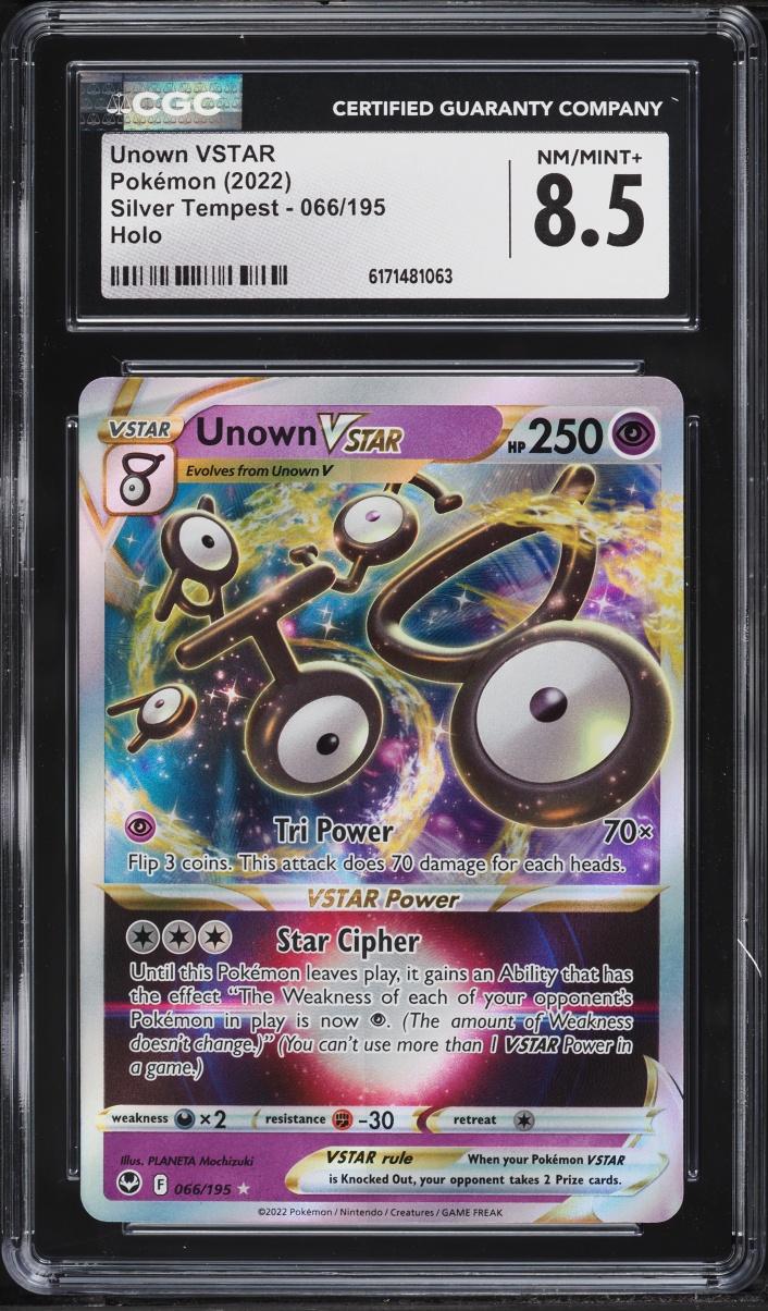 2022 Pokemon Sword & Shield Silver Tempest Holo Unown VSTAR #66 CGC 8.5 NM-MT+