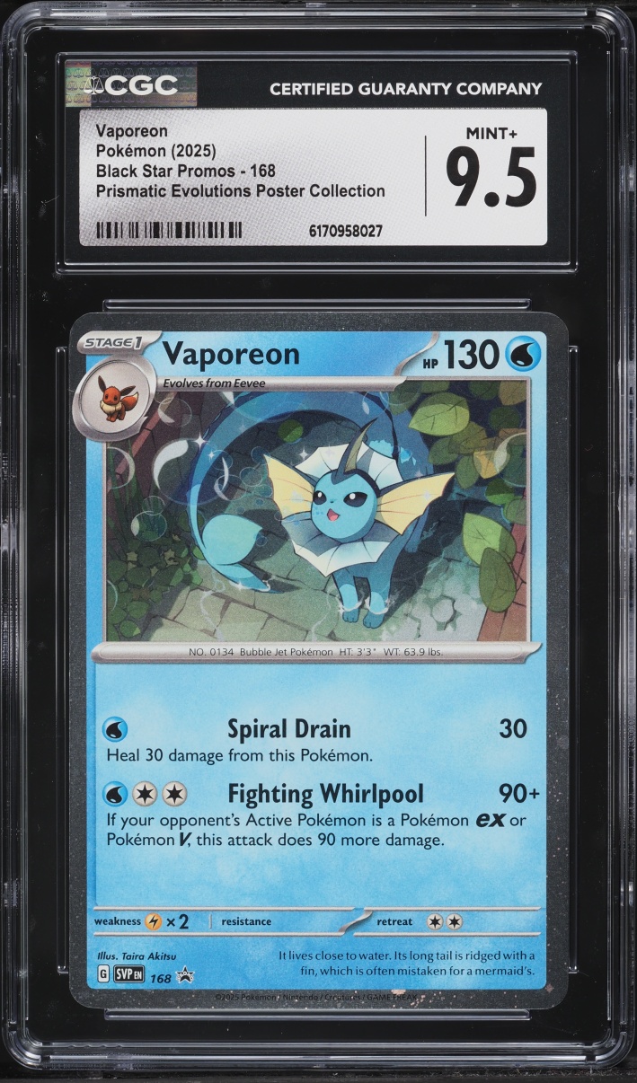 2025 Pokemon Scarlet & Violet Promo Prismatic Evolutions Poster Vaporeon #168 CGC 9.5 MINT+