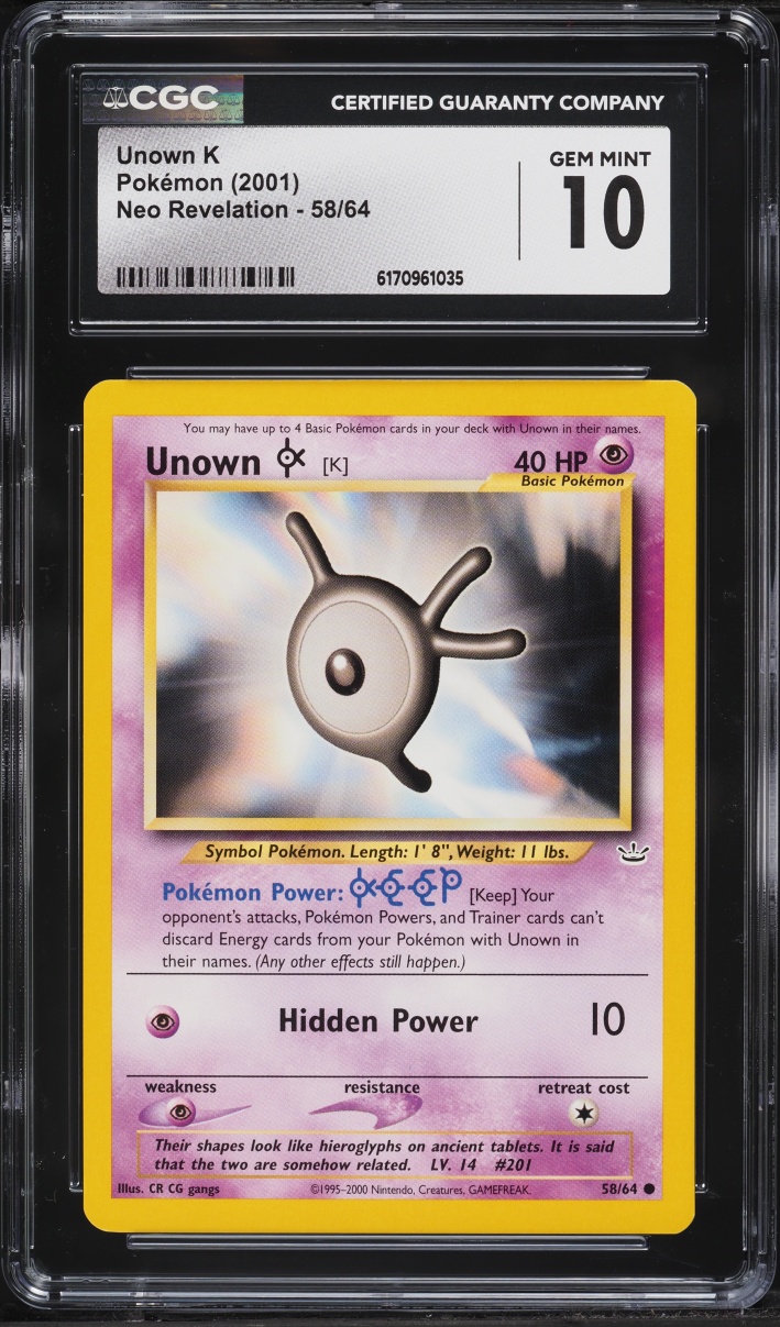 2001 Pokemon Neo Revelation Unown K #58 CGC 10 GEM MINT