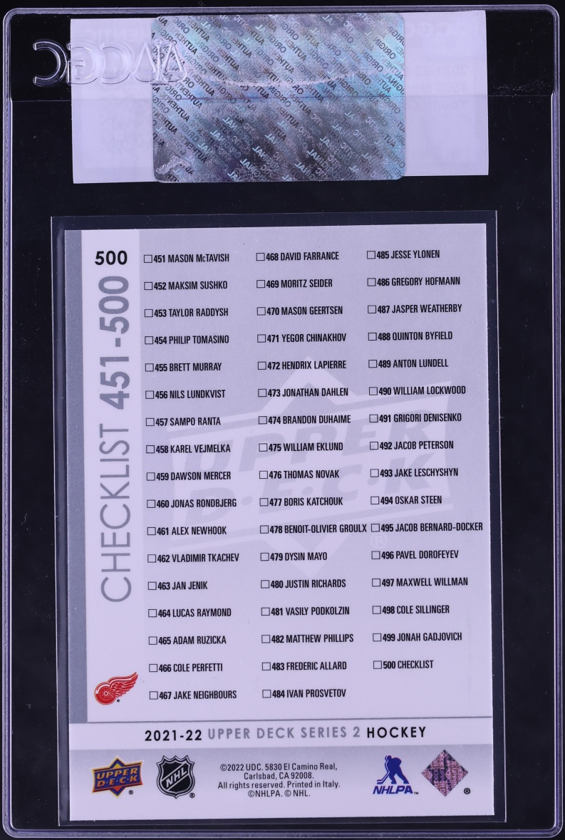 2021 Upper Deck Young Guns Checklist Moritz Seider Lucas Raymond ROOKIE #500 CGC AUTH