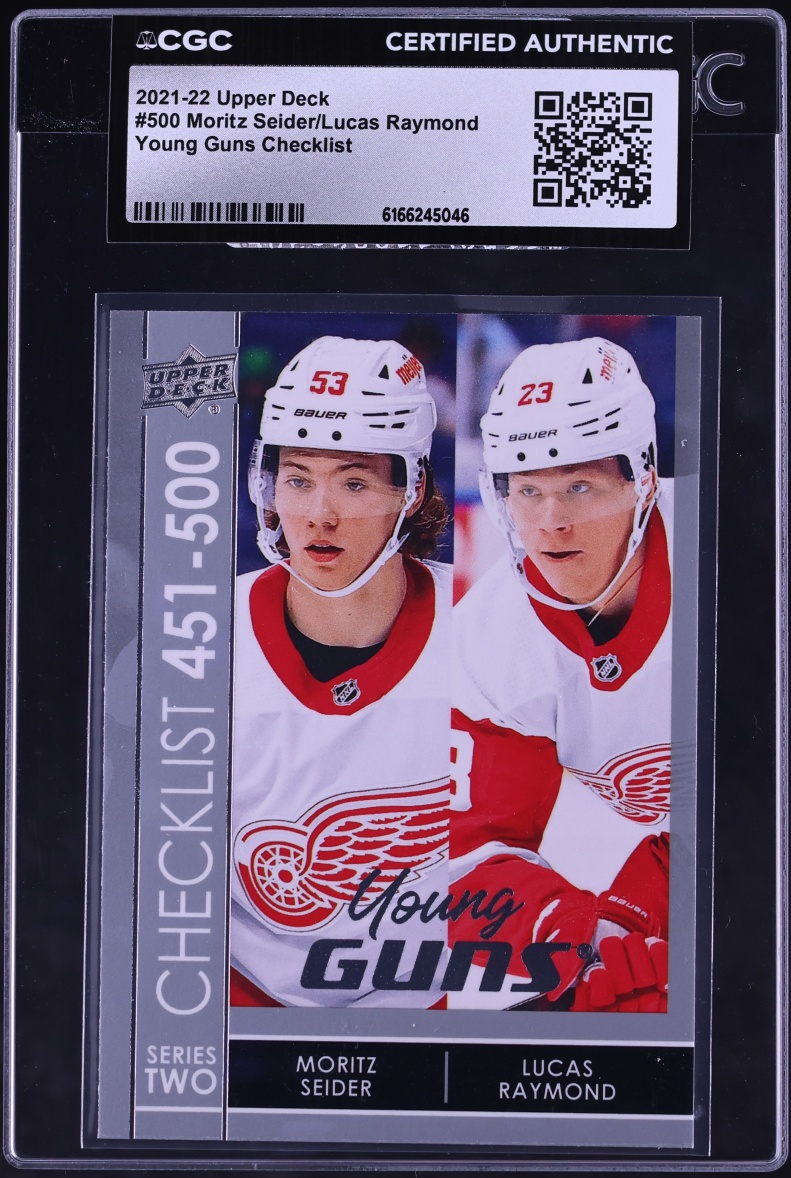 2021 Upper Deck Young Guns Checklist Moritz Seider Lucas Raymond ROOKIE #500 CGC AUTH