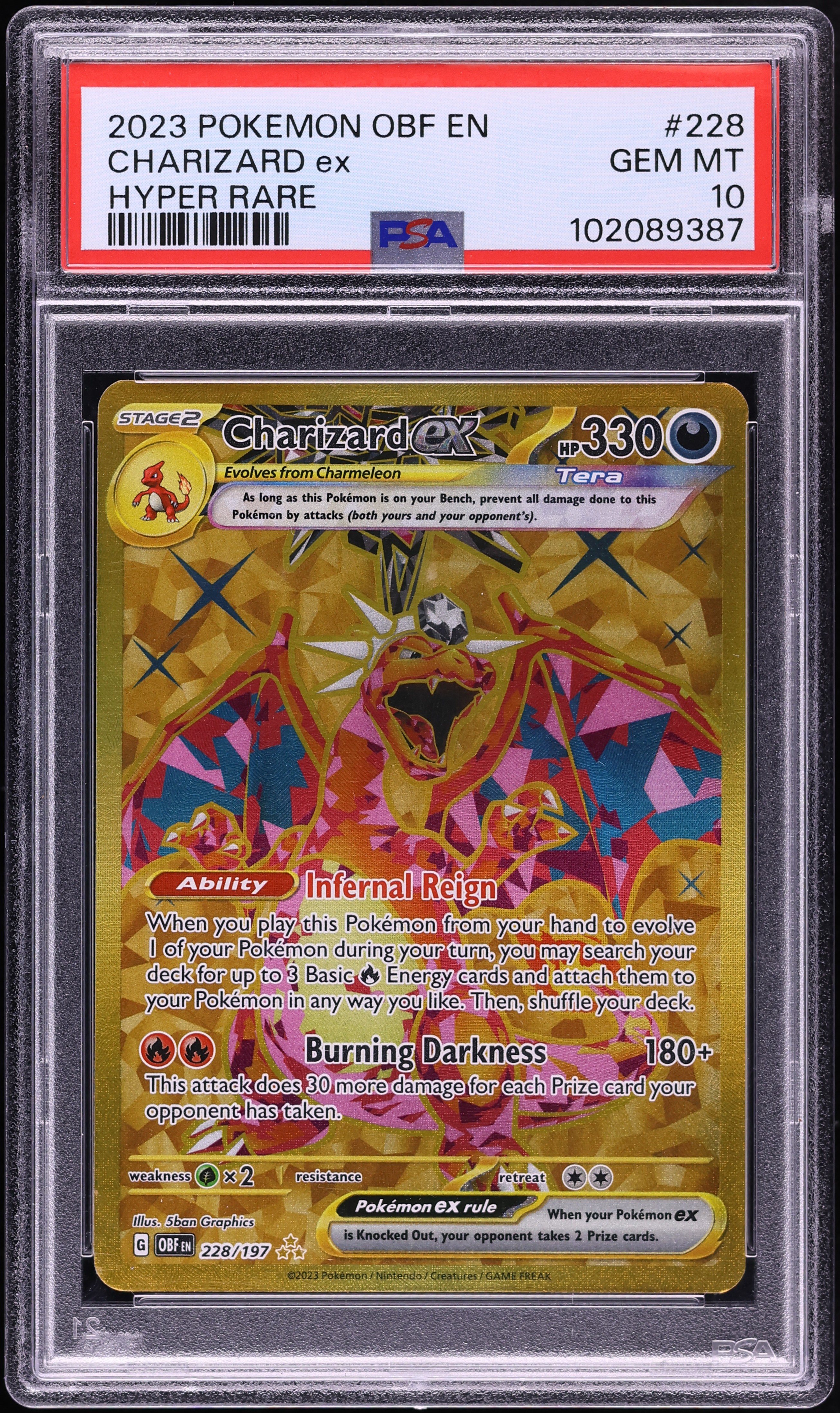 2023 Pokemon Scarlet & Violet Obsidian Flames Gold Rare Charizard EX #228 PSA 10 GEM MINT