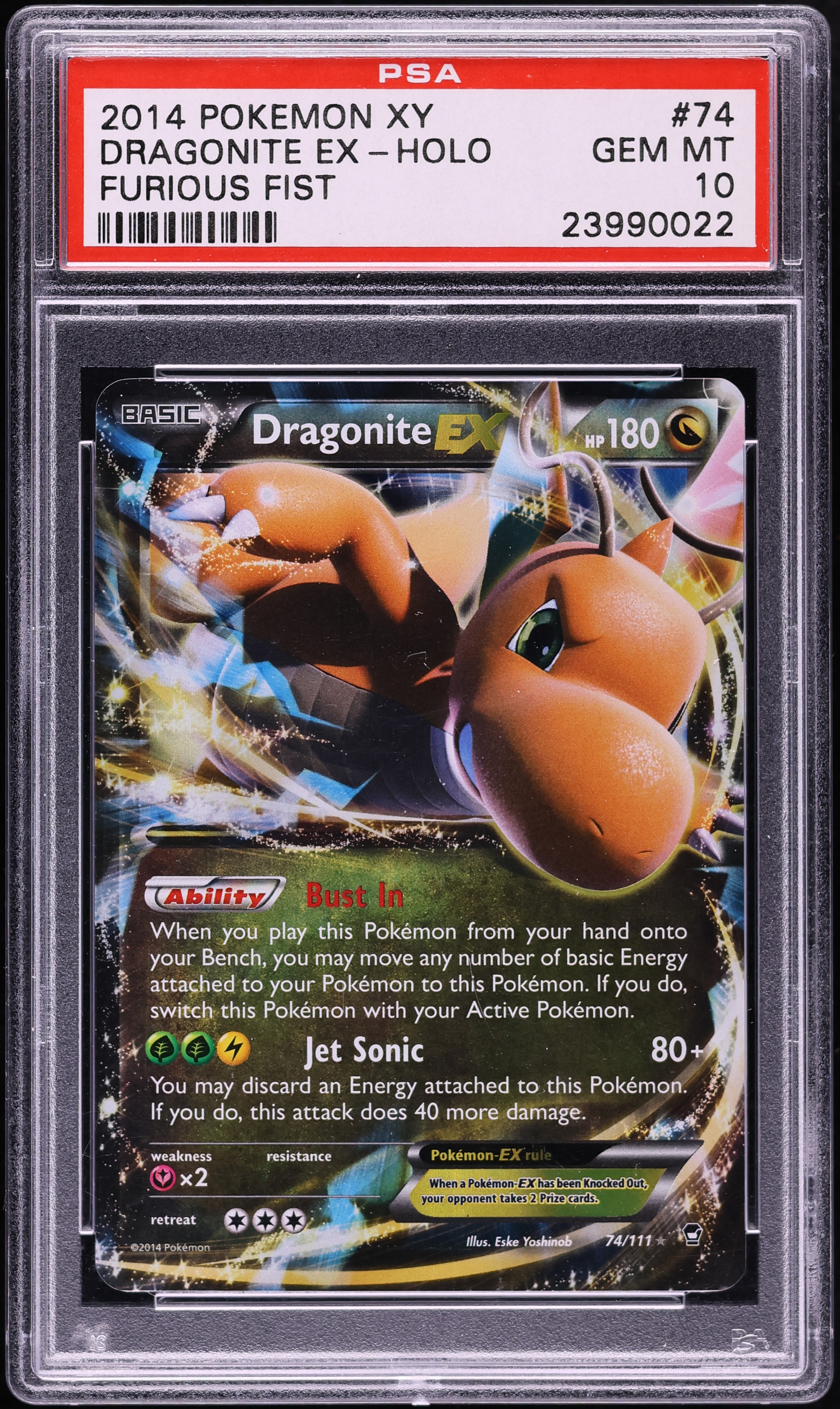 2014 Pokemon XY Furious Fists Holo Dragonite Ex #74 PSA 10 GEM MINT