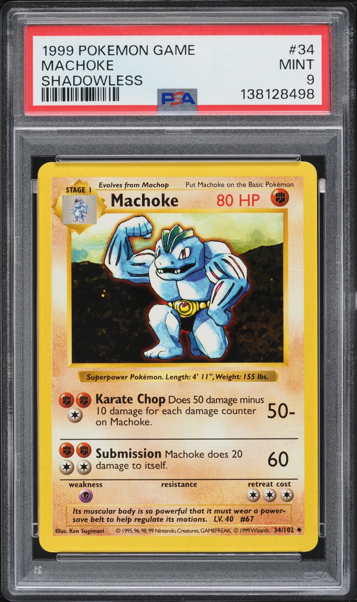 1999 Pokemon Base Set Shadowless Machoke #34 PSA 9 MINT