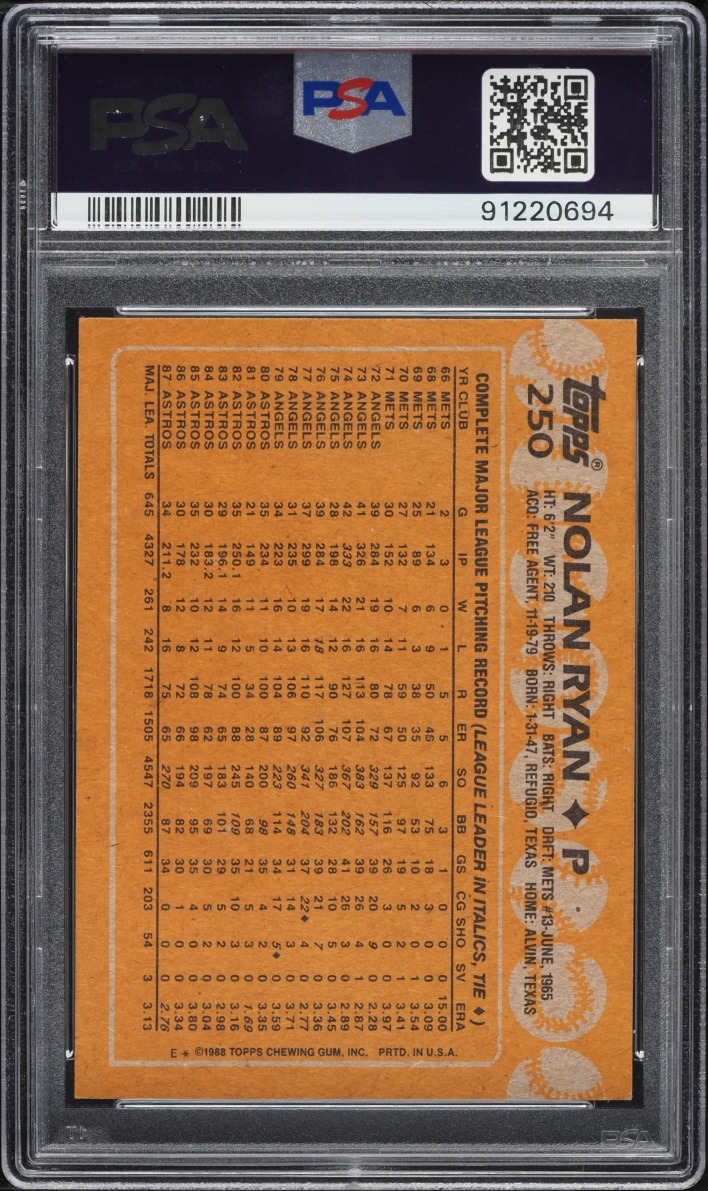 1988 Topps Nolan Ryan #250 PSA 7 NRMT