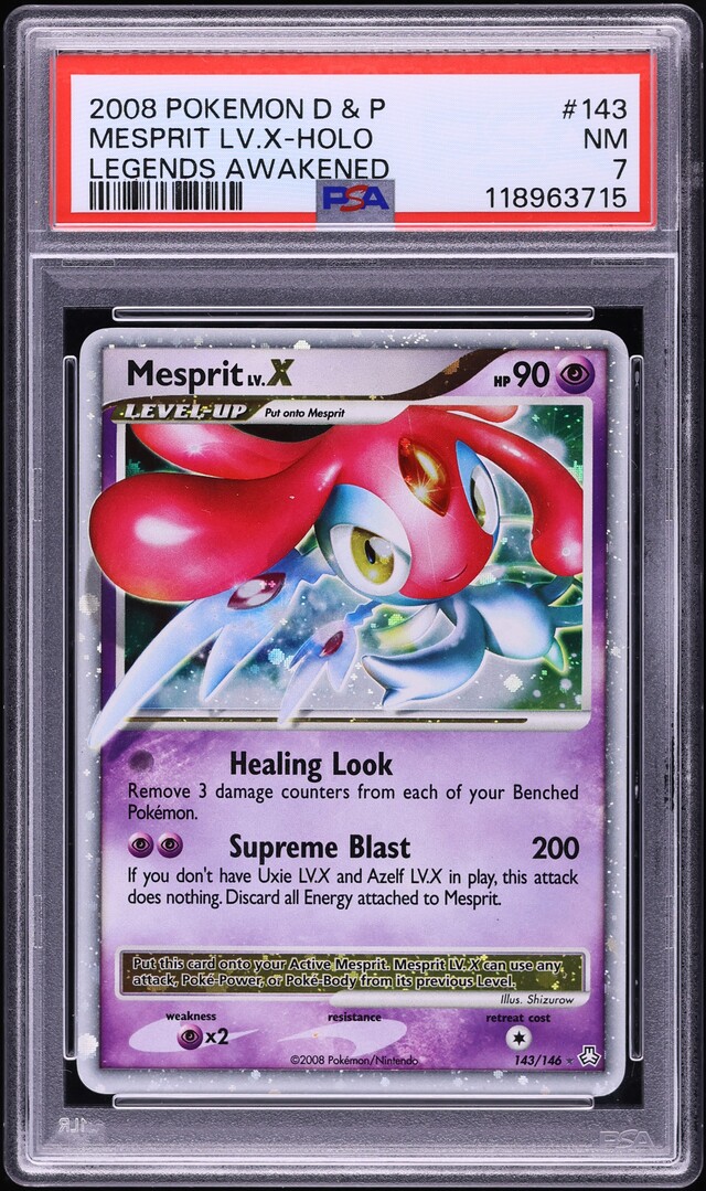 2008 Pokemon Diamond & Pearl Legends Awakened Holo Mesprit LV.X #143 PSA 7 NRMT