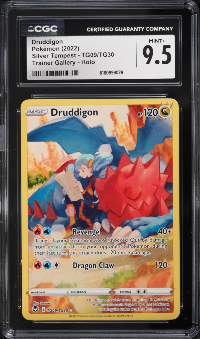 2022 Pokemon Sword & Shield Silver Tempest CHR Druddigon #TG09 CGC 9.5 MINT+