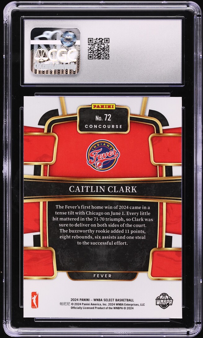 2024 Select WNBA Concourse Caitlin Clark ROOKIE #72 CGC 10 GEM MINT