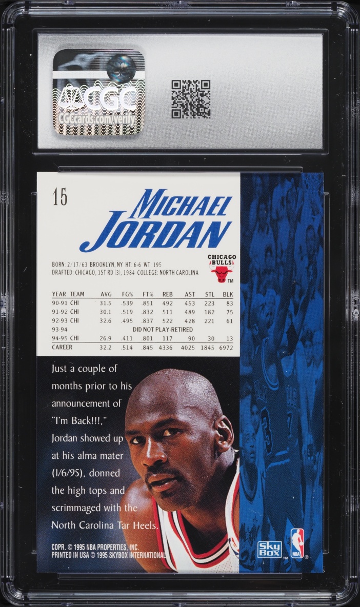 1995 SkyBox Premium Michael Jordan #15 CGC 8.5 NM-MT+