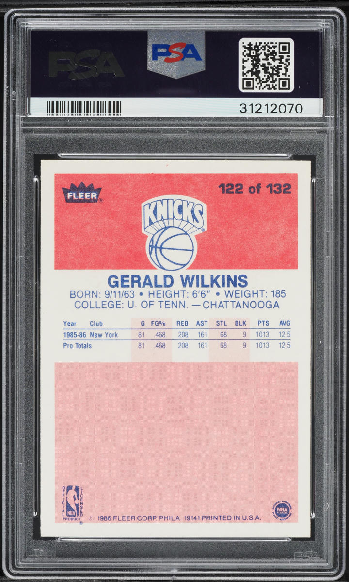 1986 Fleer Basketball Gerald Wilkins ROOKIE #122 PSA 10 GEM MINT