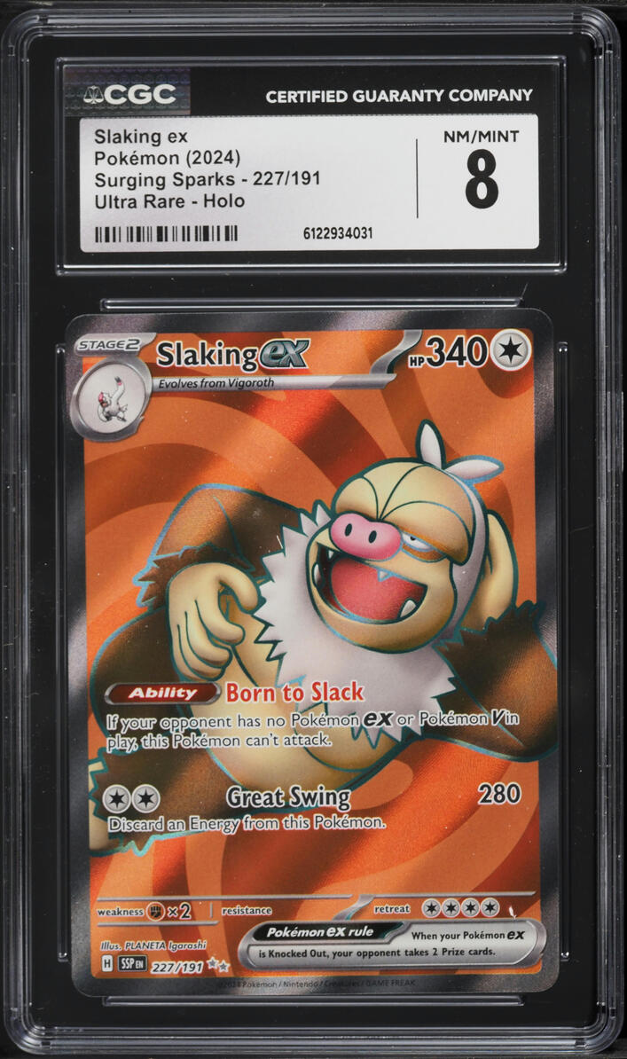 2024 Pokemon Scarlet & Violet Surging Sparks Full Art Slaking ex #227 CGC 8 NM-MT