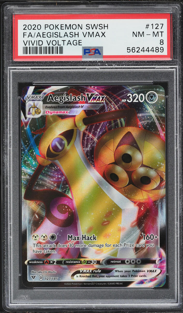 2020 Pokemon Sword & Shield Vivid Voltage Full Art Aegislash VMAX #127 PSA 8 NM-MT