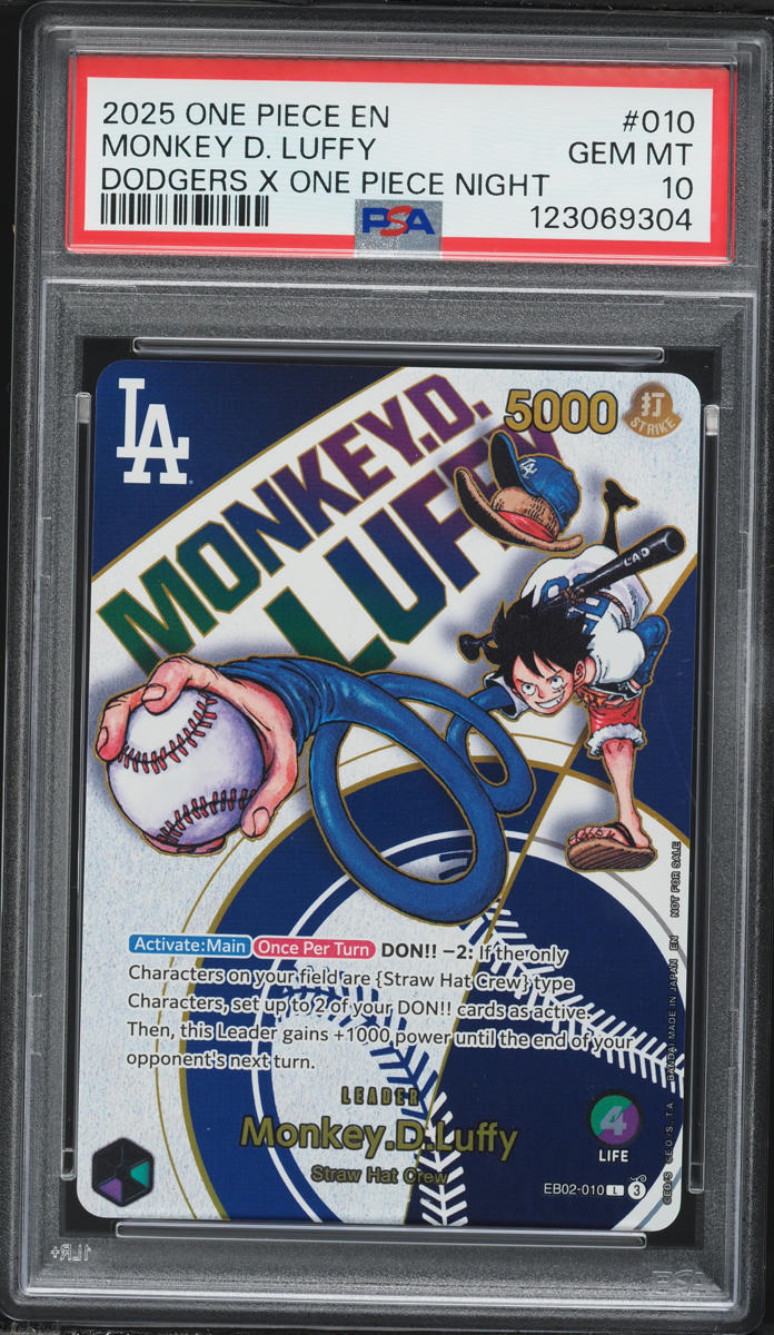 2025 One Piece X Dodgers Promo Monkey D. Luffy #EB02-010 PSA 10 GEM MINT