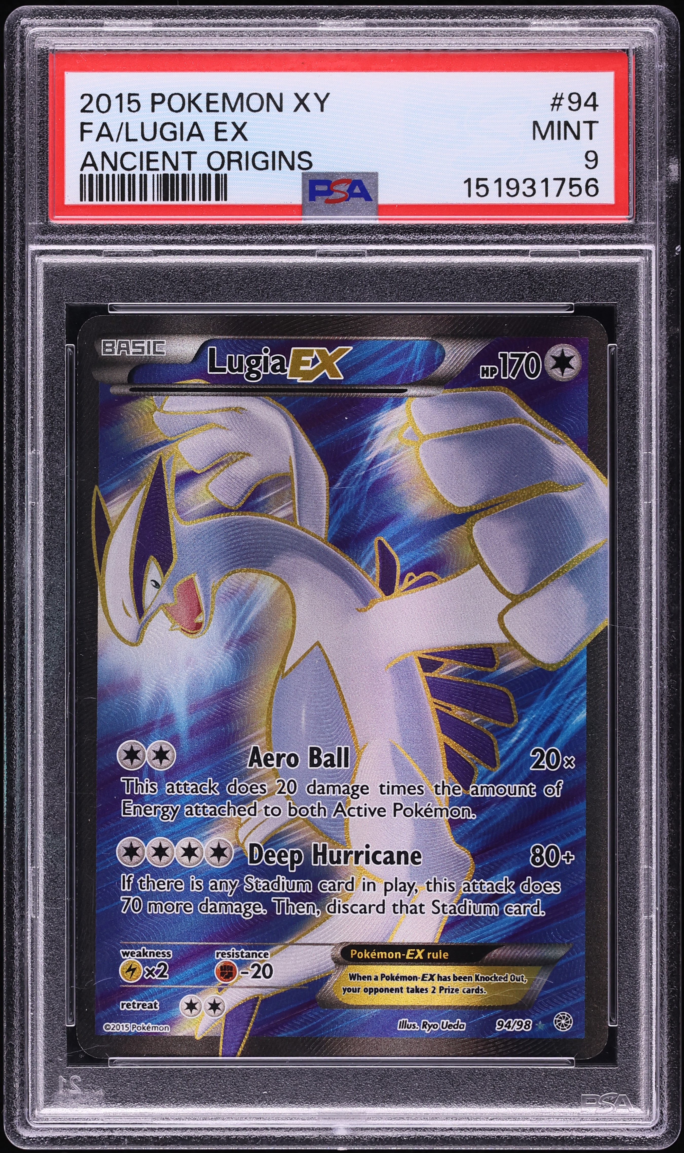 2015 Pokemon XY Ancient Origins Full Art Lugia EX #94 PSA 9 MINT