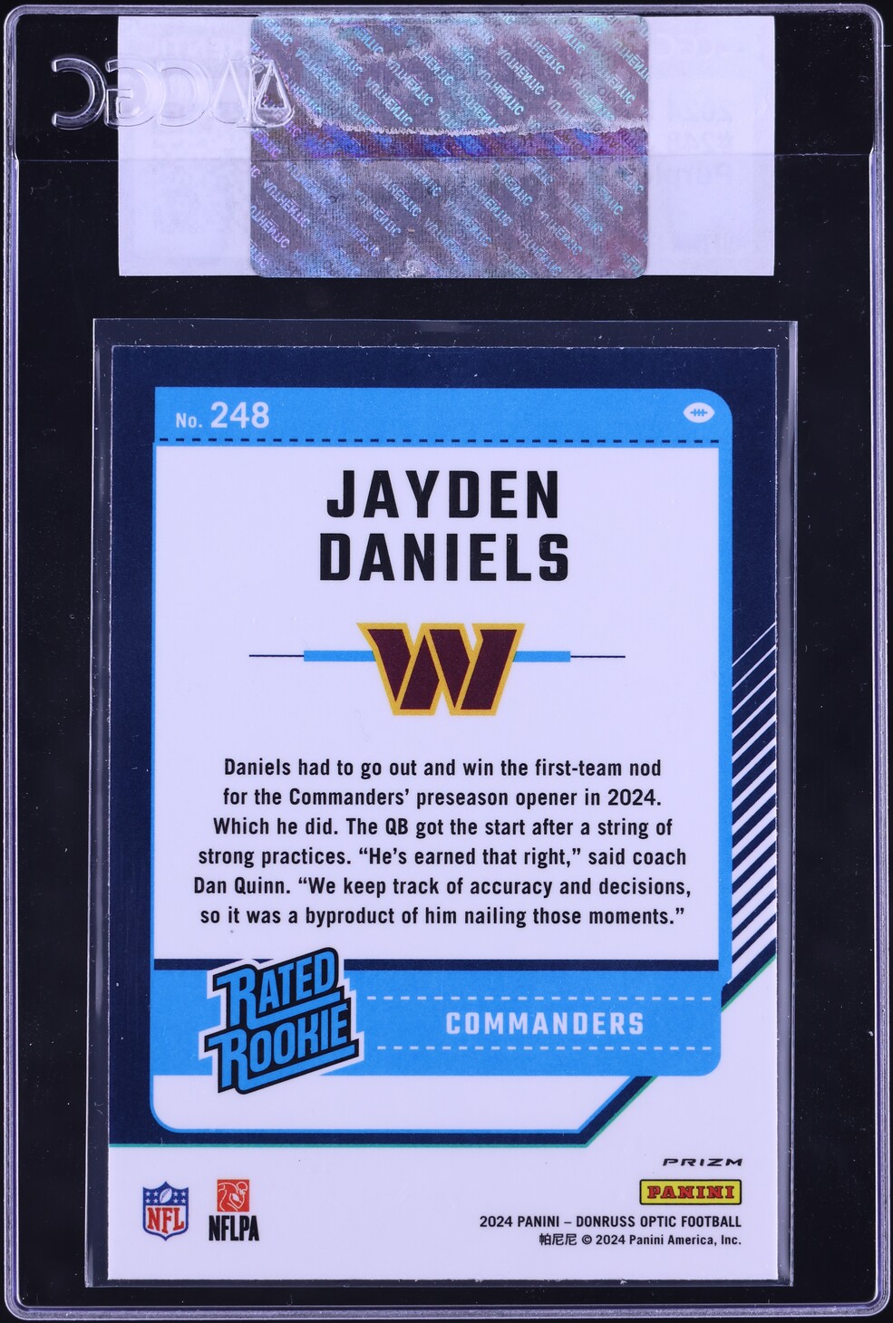 2024 Donruss Optic Purple Shock Jayden Daniels ROOKIE #248 CGC AUTH