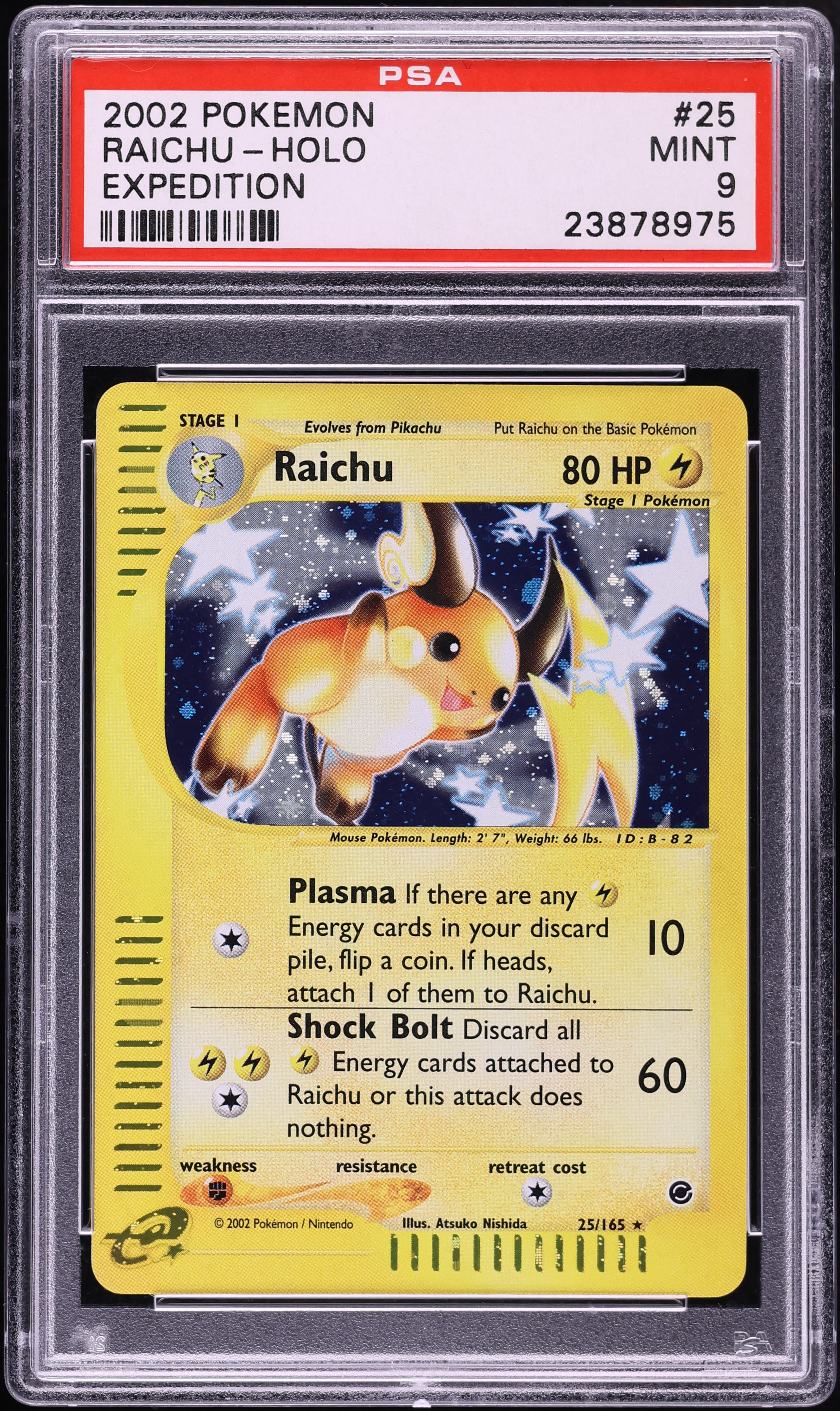 2002 Pokemon Expedition Holo Raichu #25 PSA 9 MINT