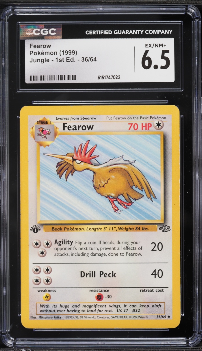 1999 Pokemon Jungle 1st Edition Fearow #36 CGC 6.5 EXMT+