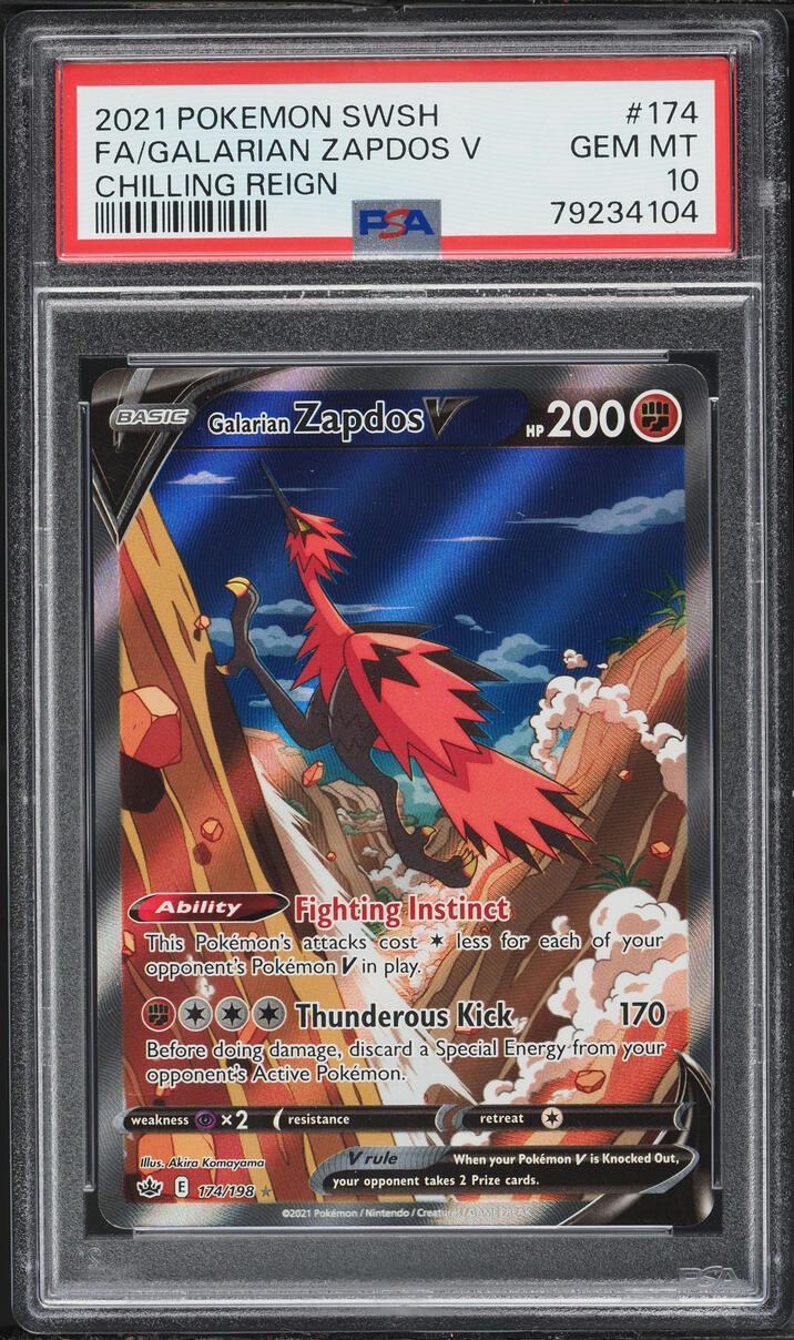 2021 Pokemon Sword & Shield Chilling Reign Alt Art Galarian Zapdos V #174 PSA 10 GEM MINT