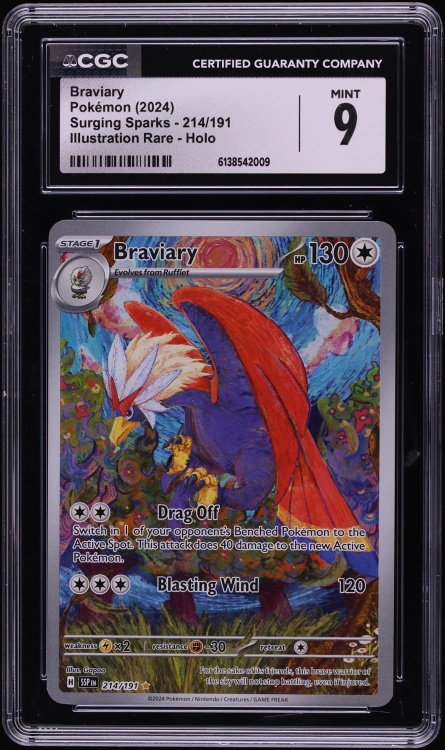 2024 Pokemon Scarlet & Violet Surging Sparks IR Braviary #214 CGC 9 MINT