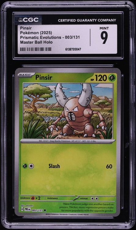 2025 Pokemon Scarlet & Violet Prismatic Evolutions Master Ball Holo Pinsir #3 CGC 9 MINT