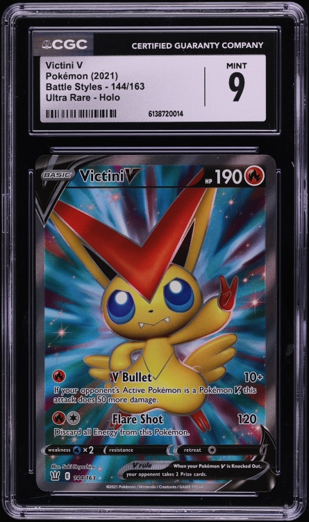 2021 Pokemon Sword & Shield Battle Styles Full Art Victini V #144 CGC 9 MINT