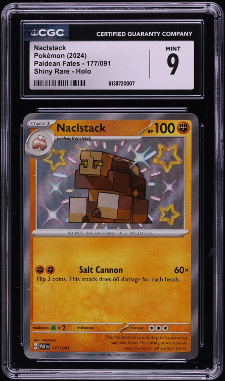 2024 Pokemon Scarlet & Violet Paldean Fates Shiny Rare Naclstack #177 CGC 9 MINT
