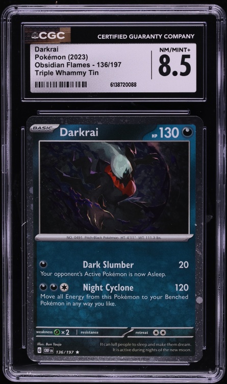 2023 Pokemon Scarlet & Violet Obsidian Flames Triple Whammy Tin Darkrai #136 CGC 8.5 NM-MT+