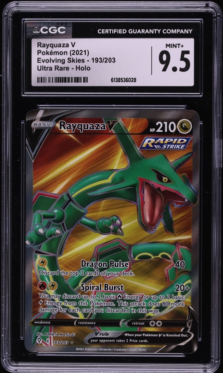 2021 Pokemon Sword & Shield Evolving Skies Full Art Rayquaza V #193 CGC 9.5 MINT+