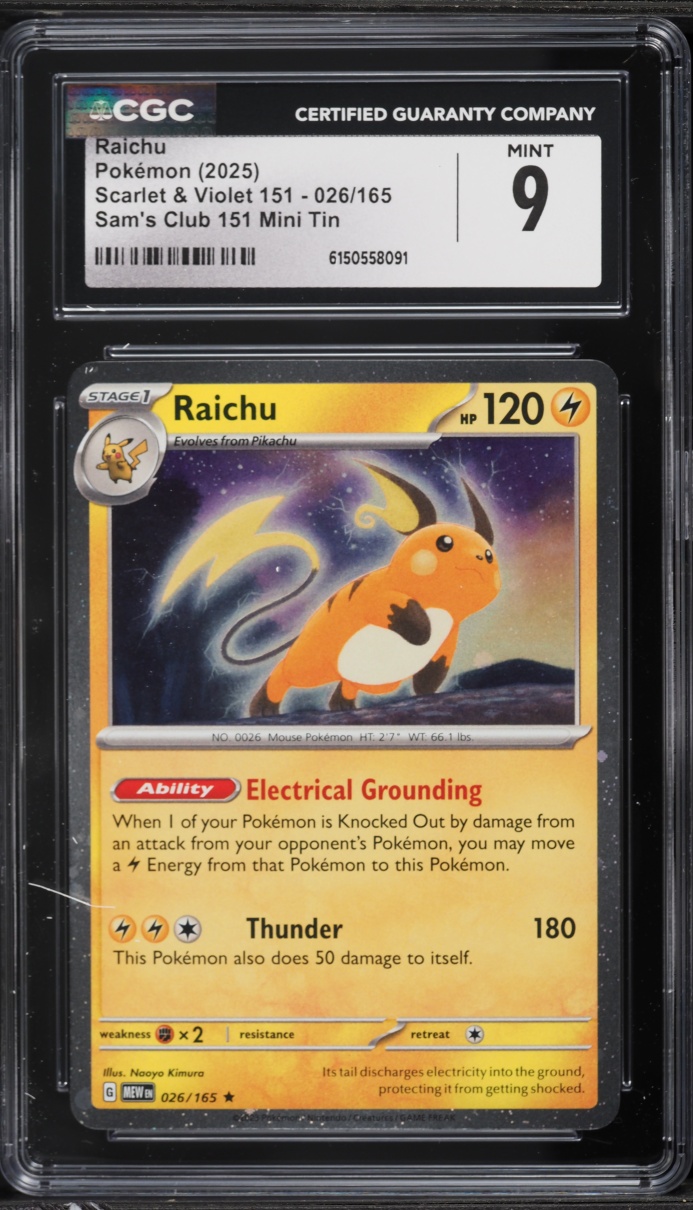 2025 Pokemon Scarlet & Violet 151 Sam's Club Mini Tin Raichu #26 CGC 9 MINT