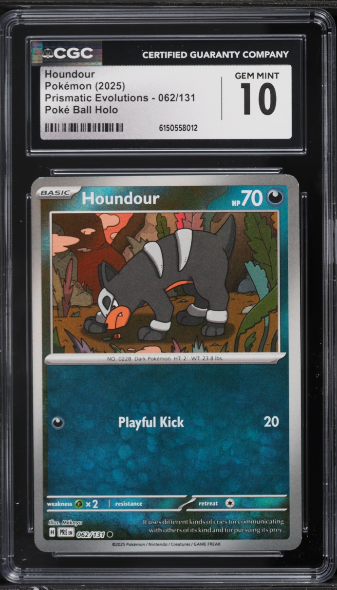 2025 Pokemon Scarlet & Violet Prismatic Evolutions Poke Ball Holo Houndour #62 CGC 10 GEM MINT