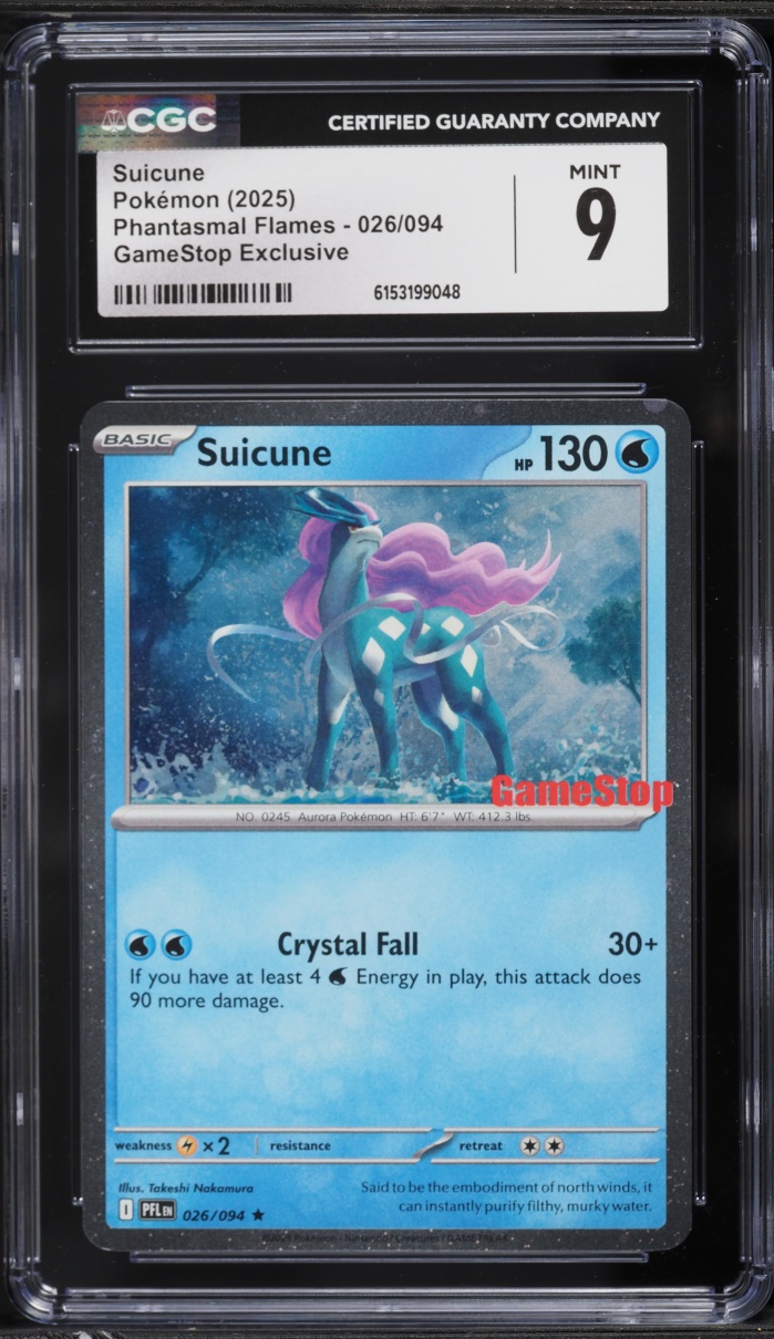 2025 Pokemon Mega Evolution Phantasmal Flames GameStop Exclusive Suicune #26 CGC 9 MINT